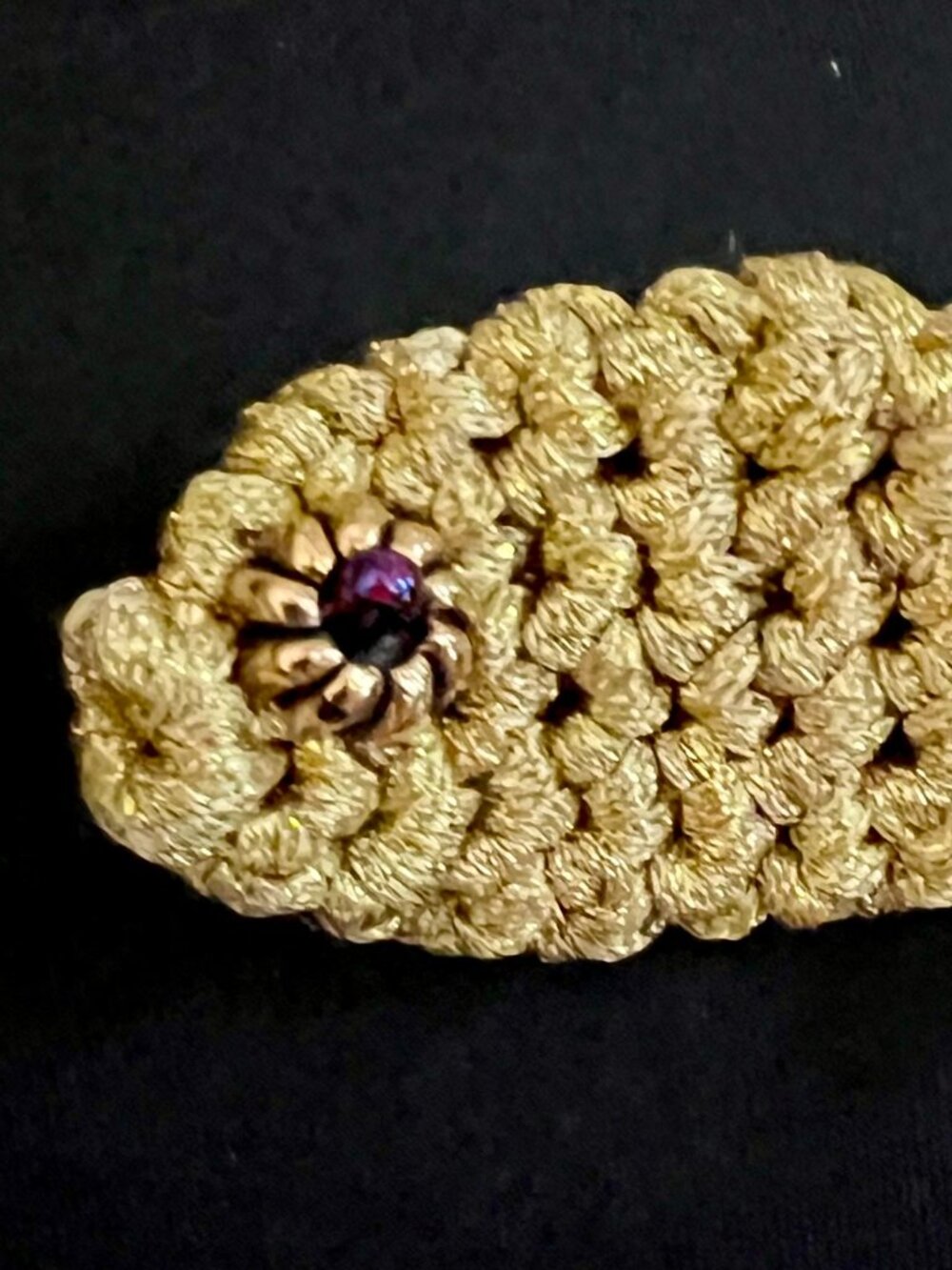 Hand Crafted Sparkling GOLDFISH BROOCH/PIN Crocheted with Gold Lame Ribbon
